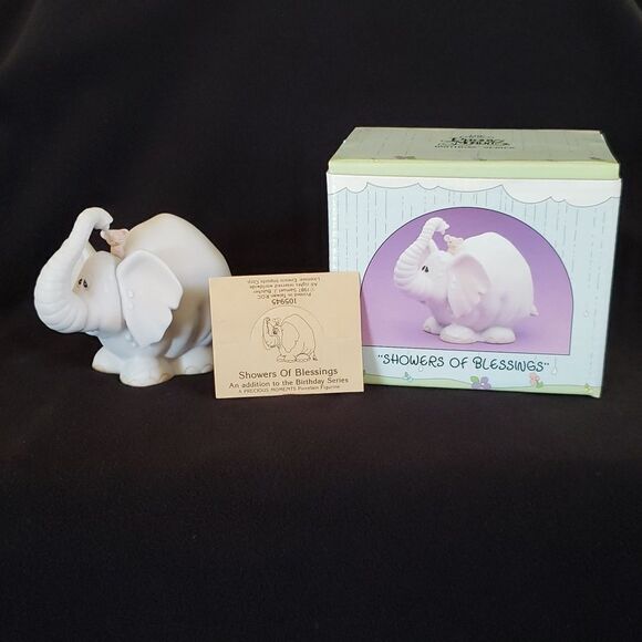 Vtg 1987 Precious Moments "Showers Of Blessings" Elephant and Mouse Porcelain - Picture 1 of 9